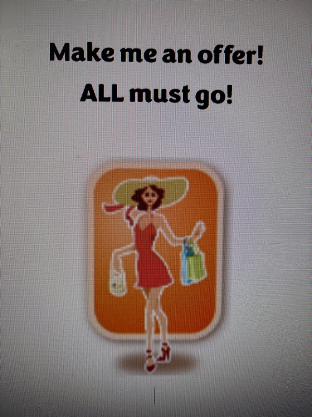 Vintage Shopping Icon Patch with Red Dress Graphic